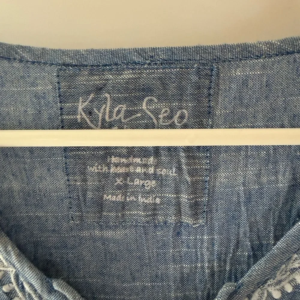 Kyla Seo Caite embroidered light chambray V-neck dress